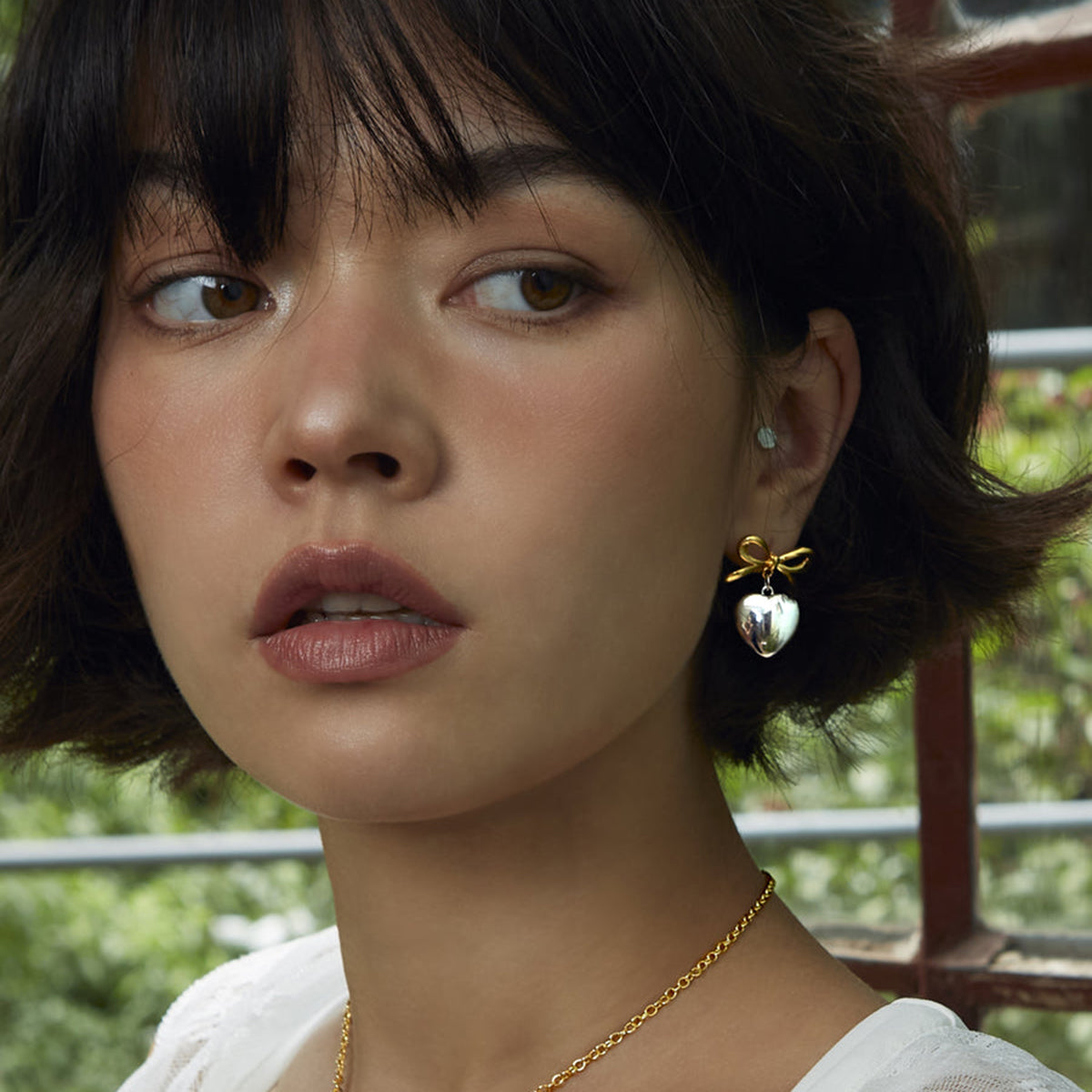 Silver Heart and Bow Studs