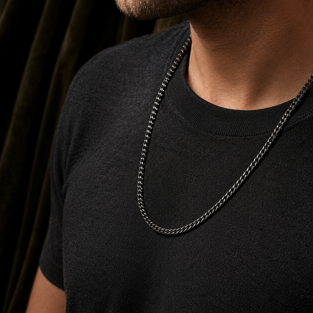 Mens Classic Black Cuban Neckchain