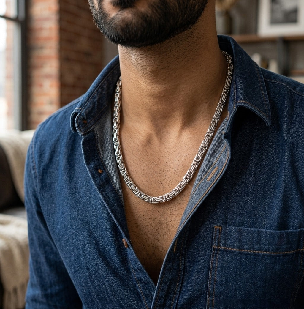 Mens Interlinked Silver Necklace