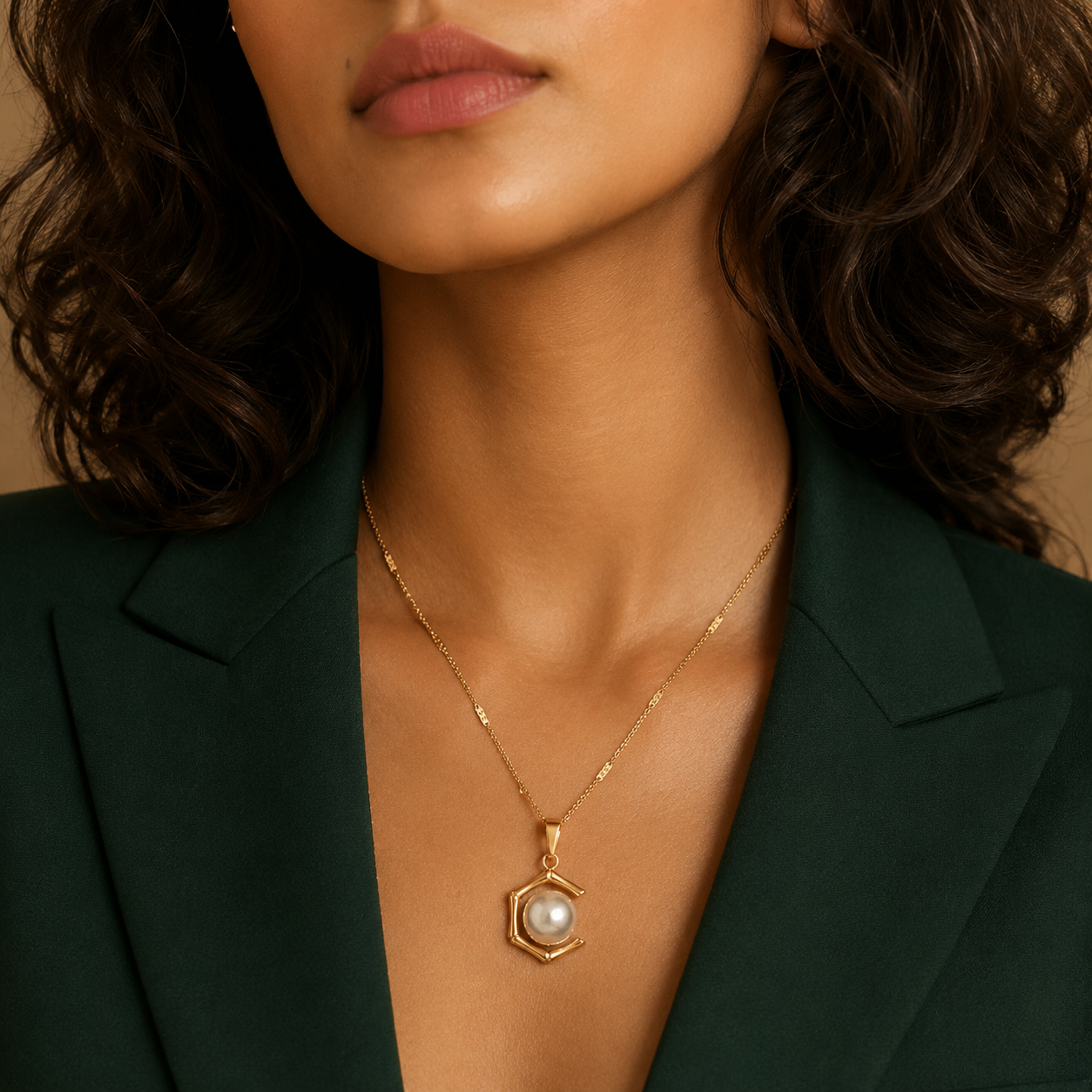 Pearl Hexagon Pendant Necklace