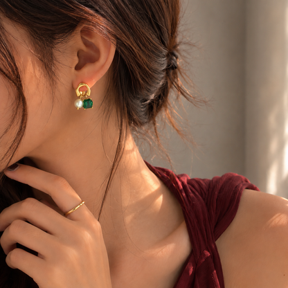 Pearl and Green Danglers