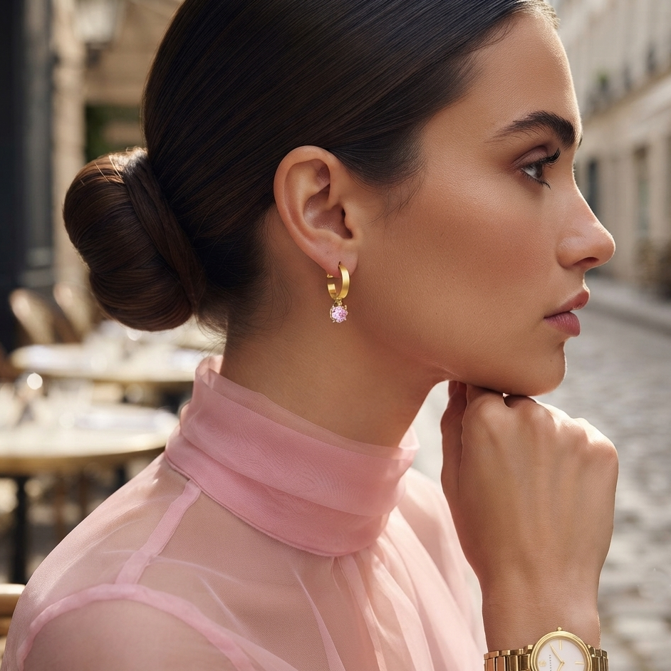 Pink Gold Danglers