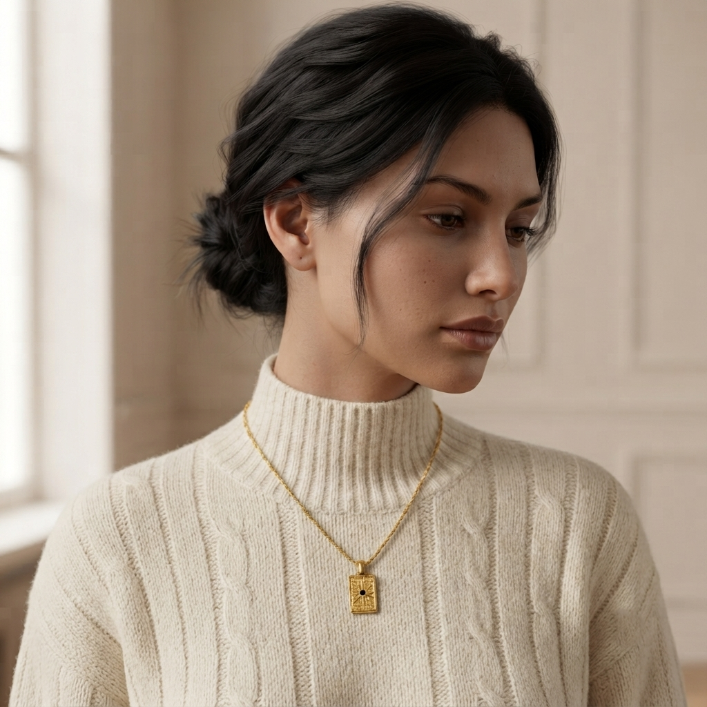 Rectangular Sun Rays Gold Necklace