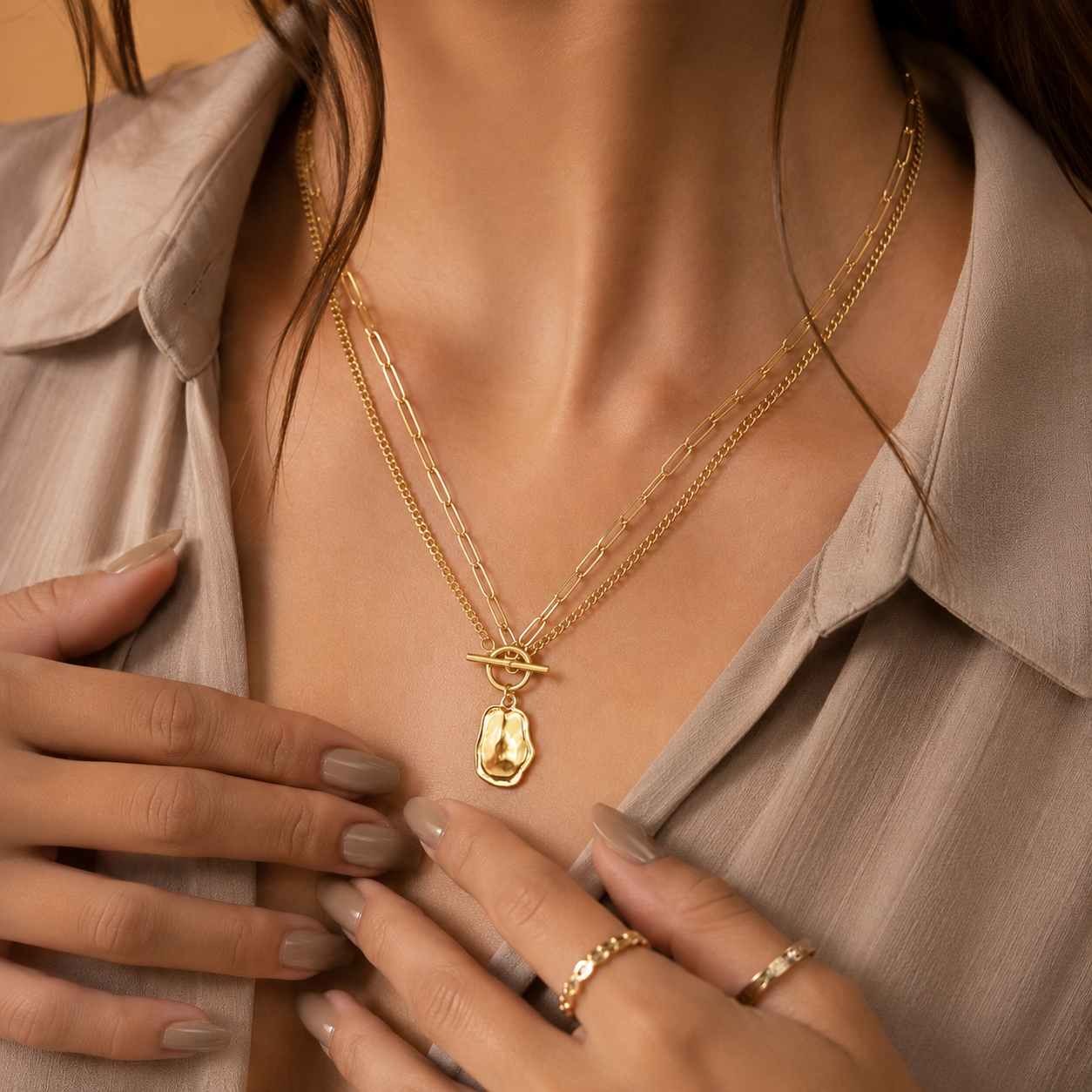 Regal Beaten Gold Layered Necklace