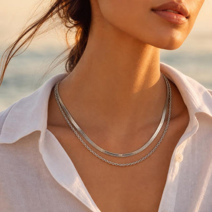 Silver Snake Chain Layered Necklace