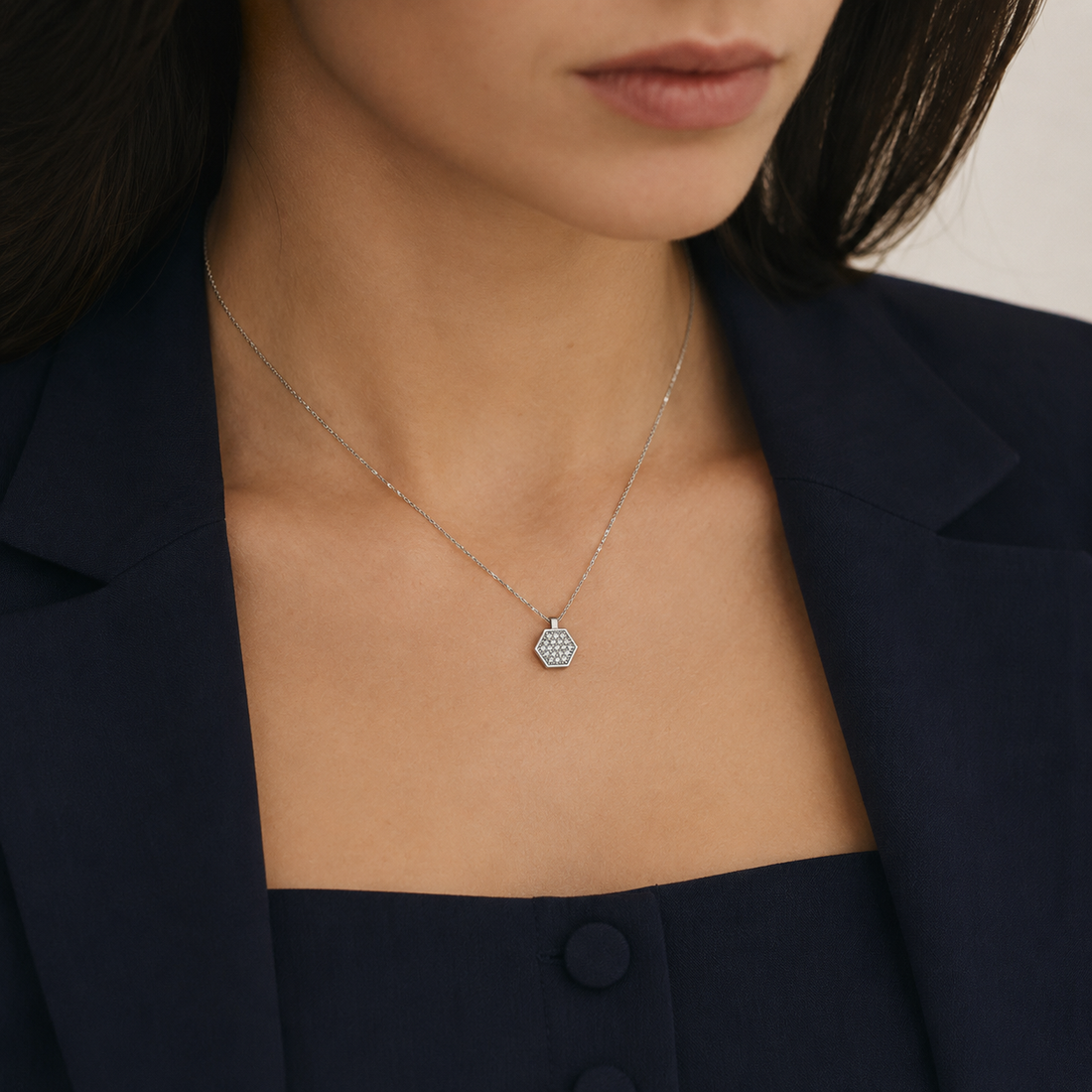 Silver Hexagon Pendant Necklace