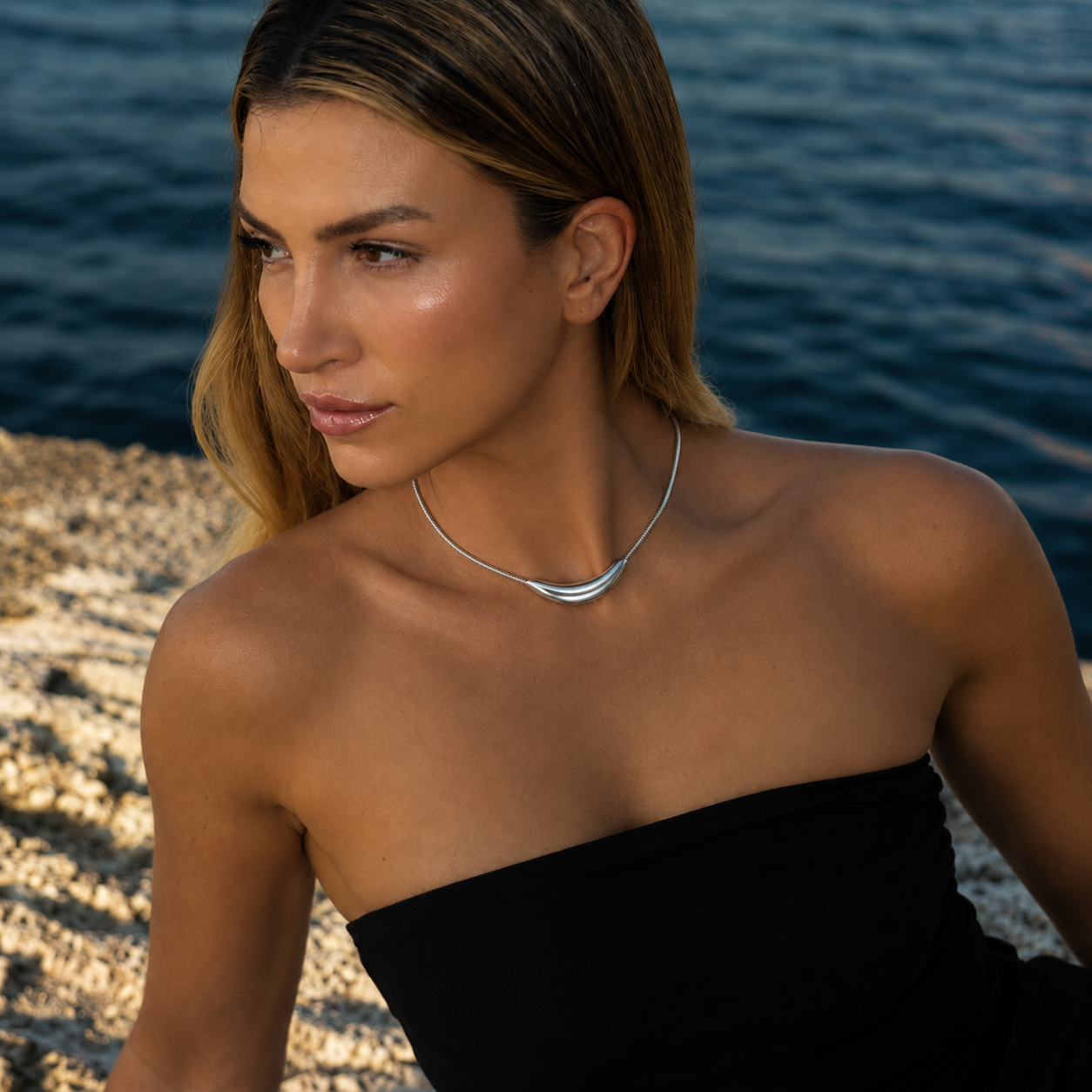 Silver Stiff Statement Necklace