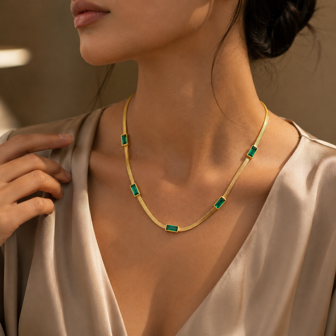 Square Green Chain Necklace