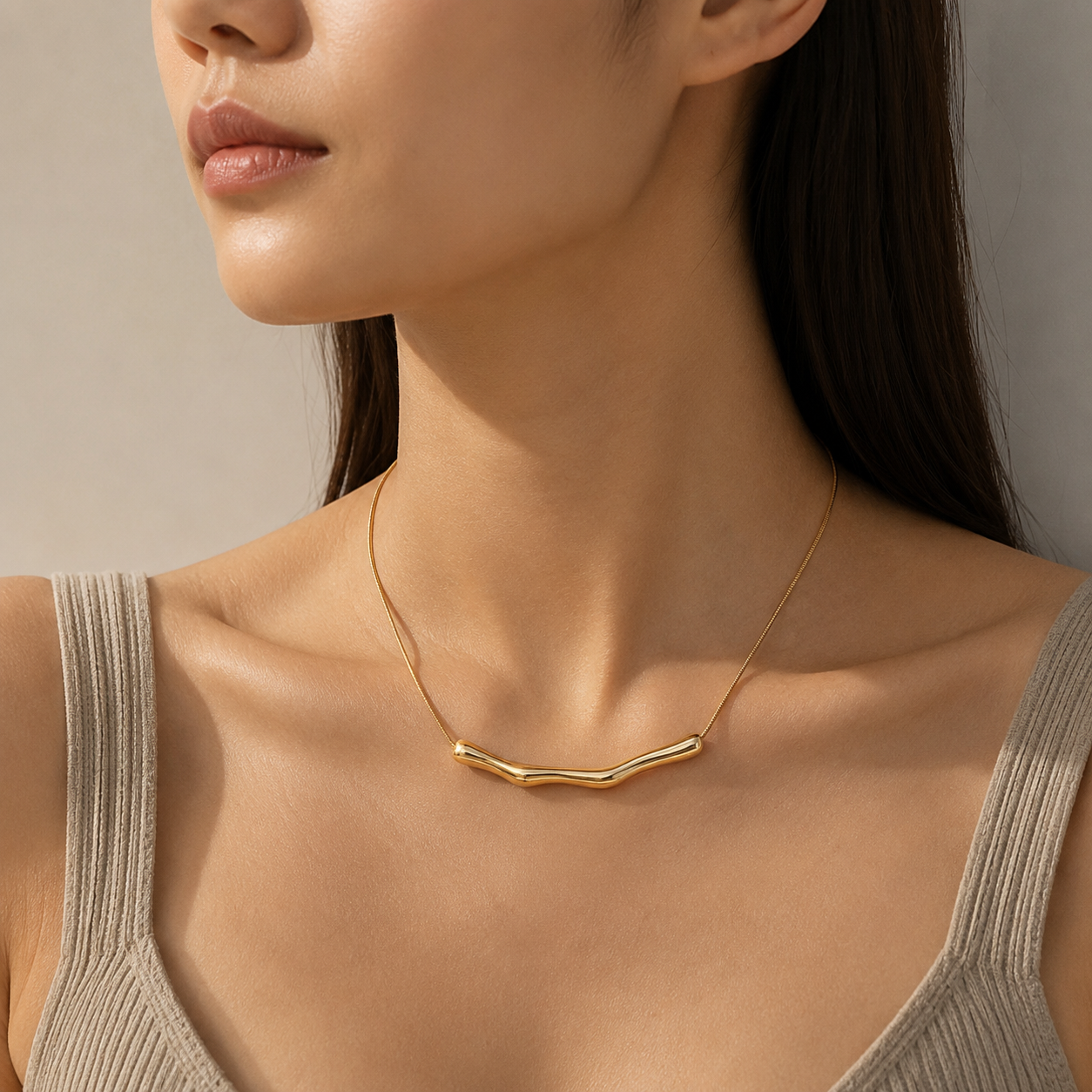 Stiff Gold Bamboo Necklace