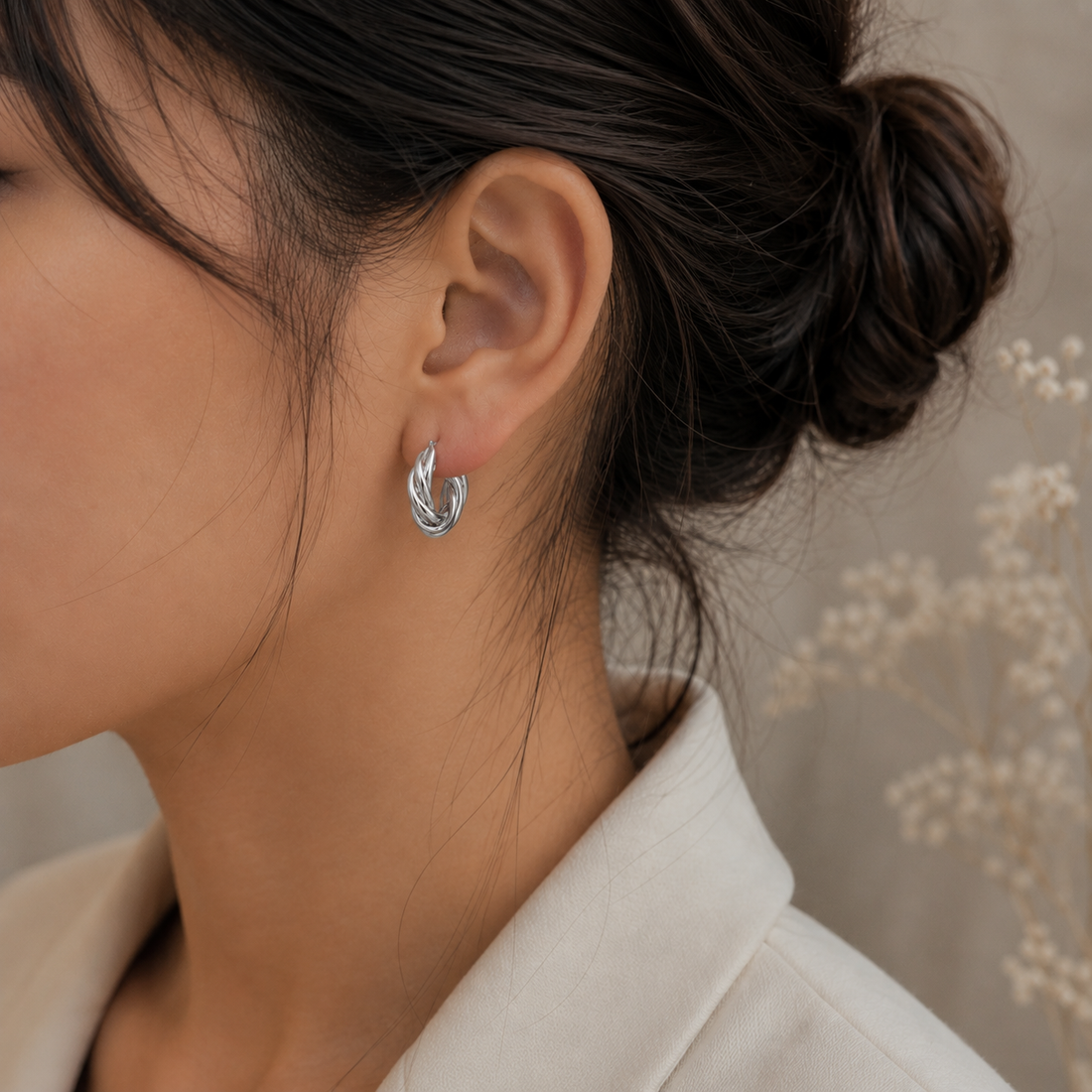 Textured Silver Hoops