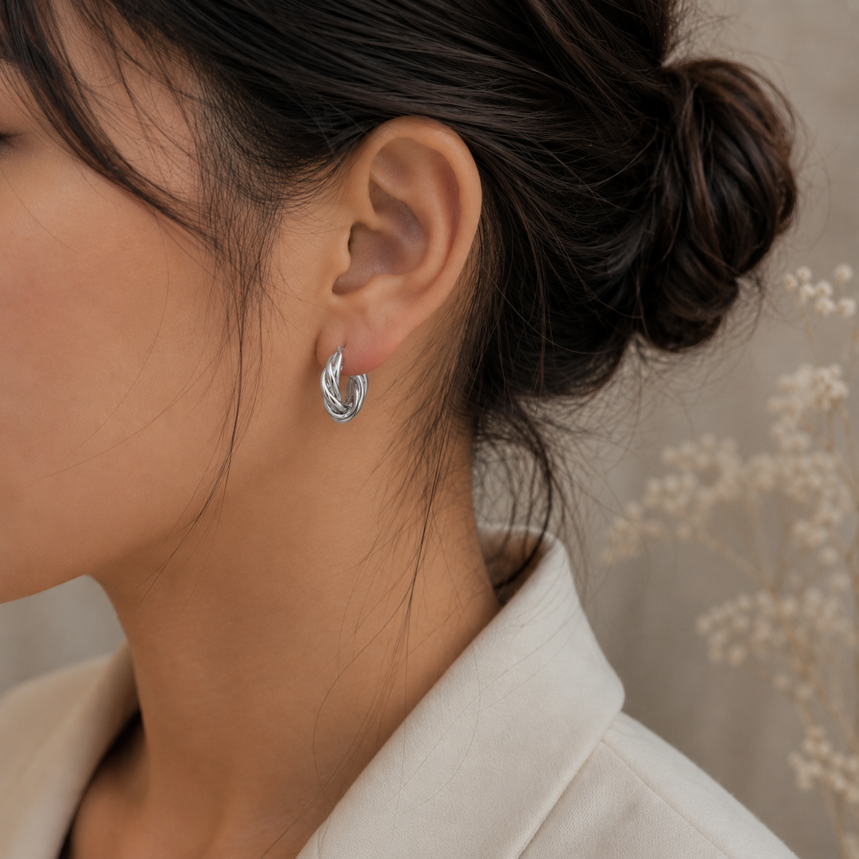 Textured Silver Hoops