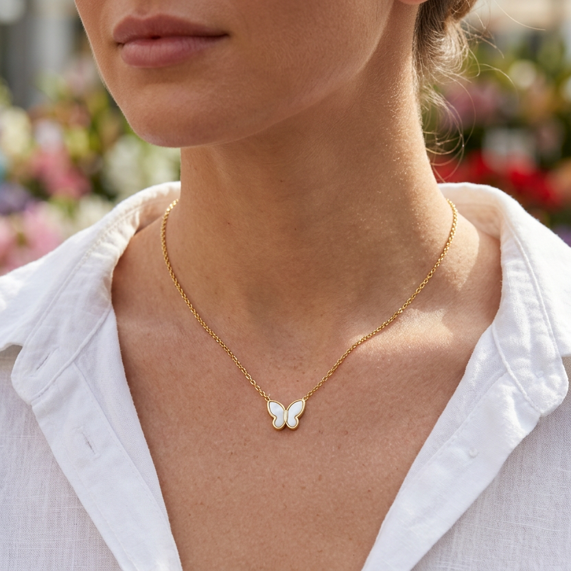 White Butterfly MOP Necklace