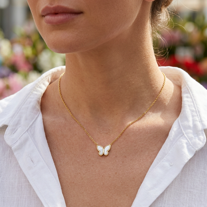 White Butterfly MOP Necklace